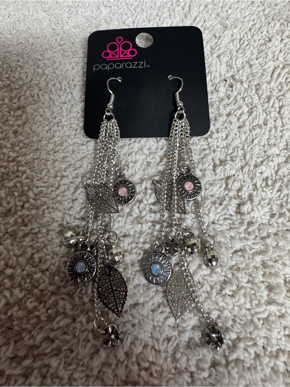 Paparazzi Silver Dangle Earrings with Pink and Blue Accents